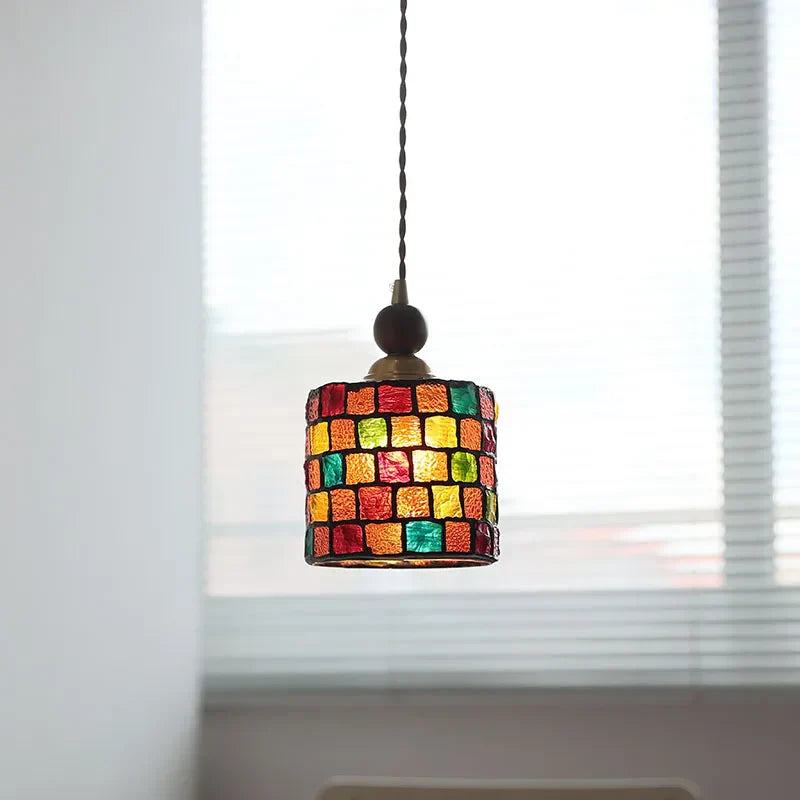 Afralia™ Glass LED Pendant Light Fixture Walnut Wood Copper Hanging Lamp