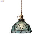 Blue Glass LED Pendant Light Fixture with Adjustable Copper Knob Switch