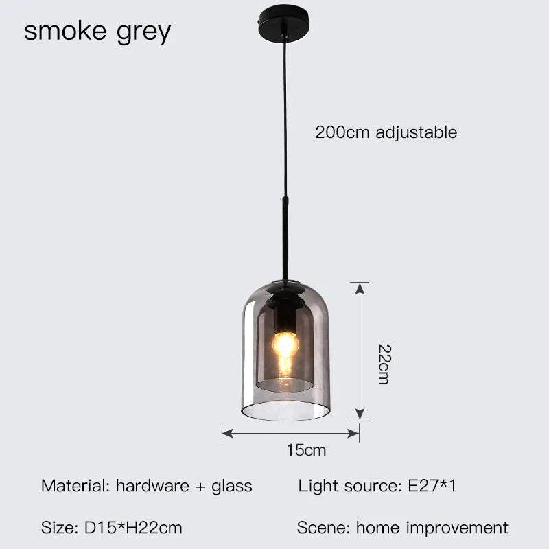 Smoke Grey Glass Chandelier for Living room Bedroom Kitchen Coffee Shop Light