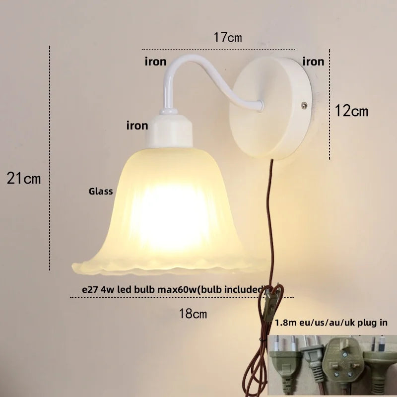 Afralia™ Glass Iron LED Wall Sconce Pull Chain Switch White Stair Light