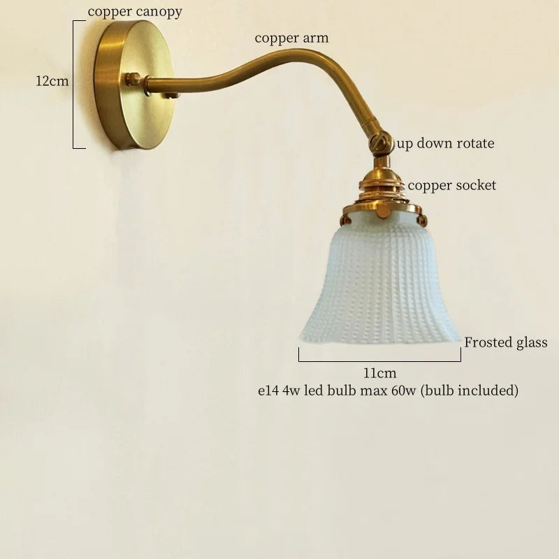 Afralia™ Glass LED Wall Light Fixture Bedroom Stair Living Room Bedside Lamp Vintage Copper