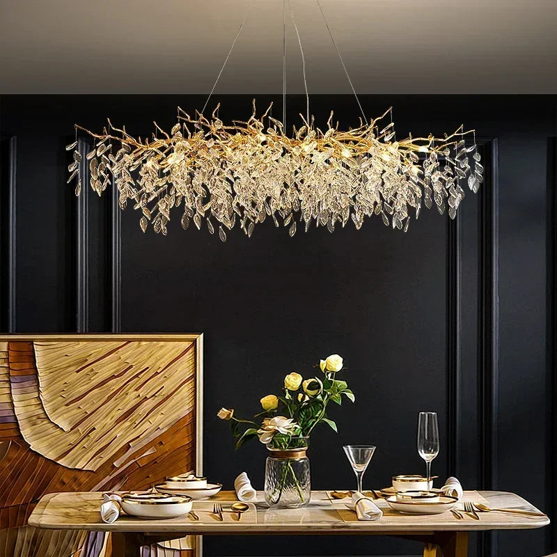 Crystal LED Pendant Lights Gold Dining Room Branch Chandelier