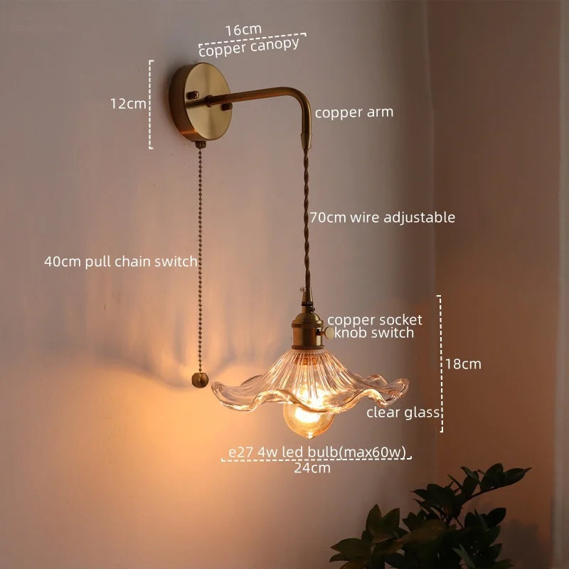 LED Copper Wall Light for Bathroom Mirror and Hallway - Glass Luminaria De Parede