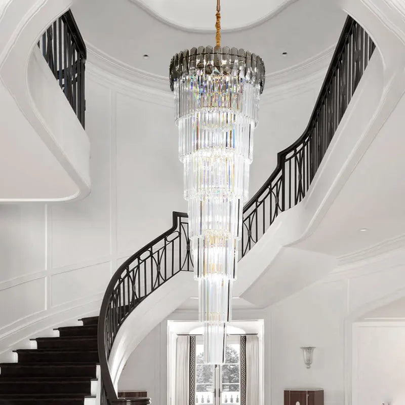 Luxury Crystal Chandelier Spiral Staircase Pendant Lights