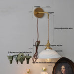 Nordic LED Wall Light Fixture Pull Chain Switch Brass Bedside Lamp