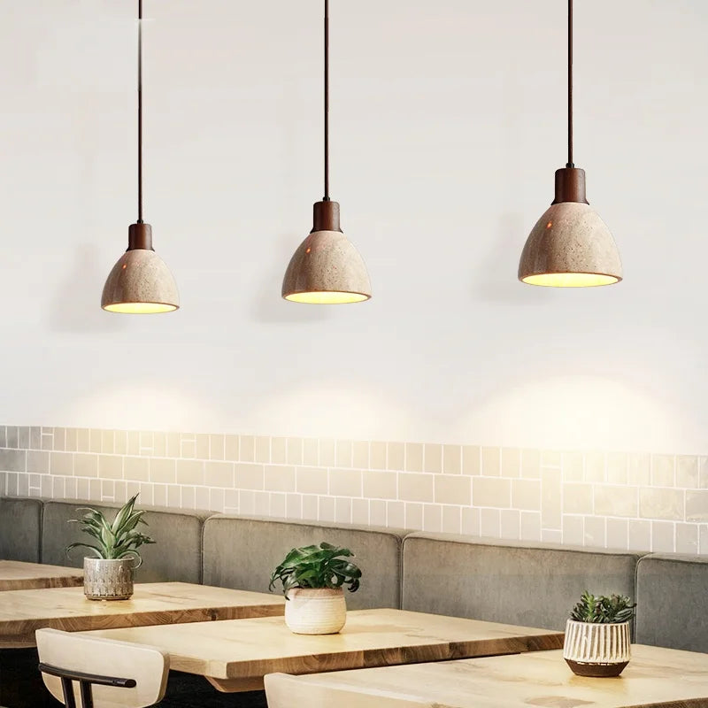 Yellow Travertine LED Pendant Lamps - Wabi Sabi Home Decor & Lighting