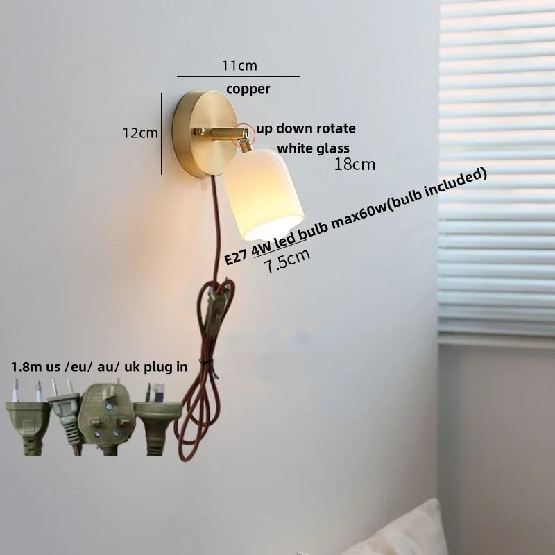 Nordic LED Wall Lamp Rotate Walnut Pull Chain Switch Mirror Light