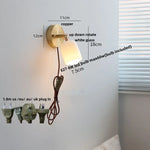 Walnut Wood LED Wall Lights Bedroom Copper Rotate Glass Pull Chain Switch