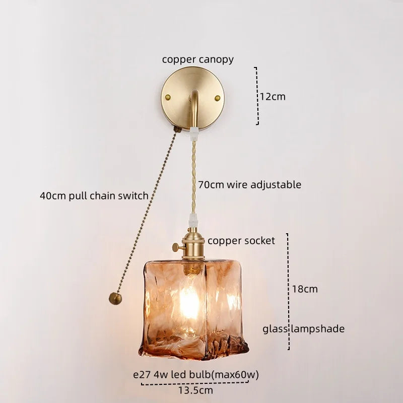 Copper Glass LED Wall Light for Modern Nordic Living Room Bedroom