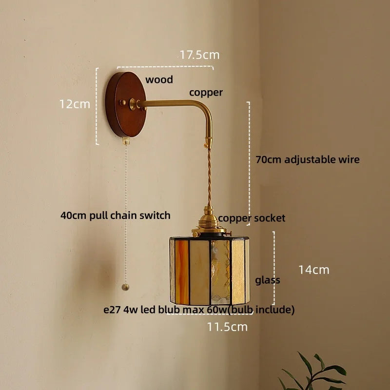 Adjustable LED Wall Lamp Sconce Copper Wood Glass Stair Light