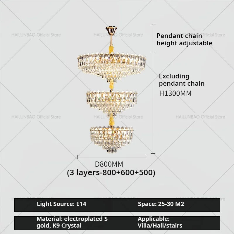 Modern Crystal Chandelier for Duplex Living Room, Lift High Hollow Design