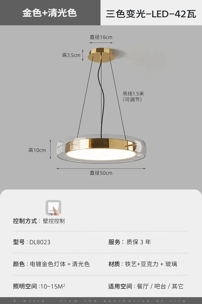 Minimalist Glass Pendant Light LED for Bedroom Living Room Cafe