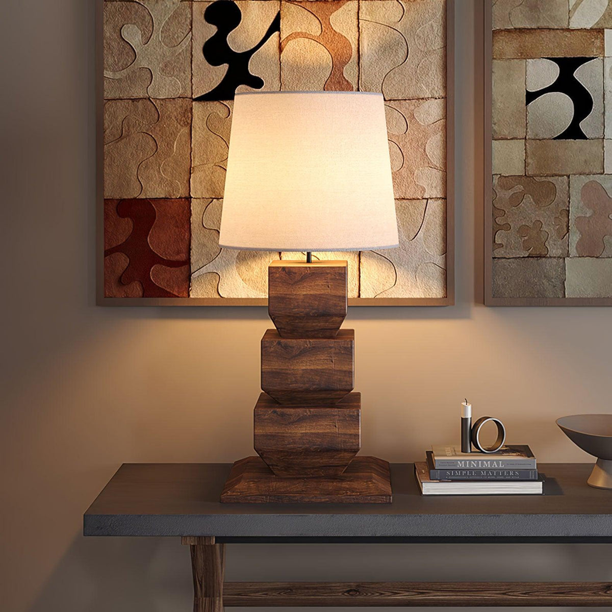 Stacked Wooden Table Lamp 15.7"