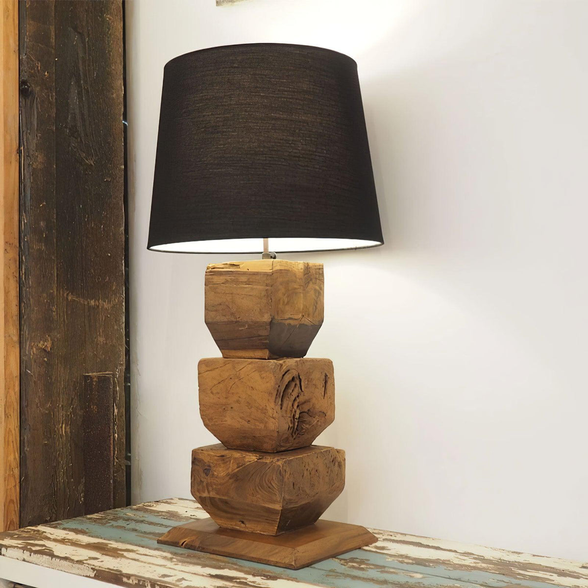 Stacked Wooden Table Lamp 15.7"
