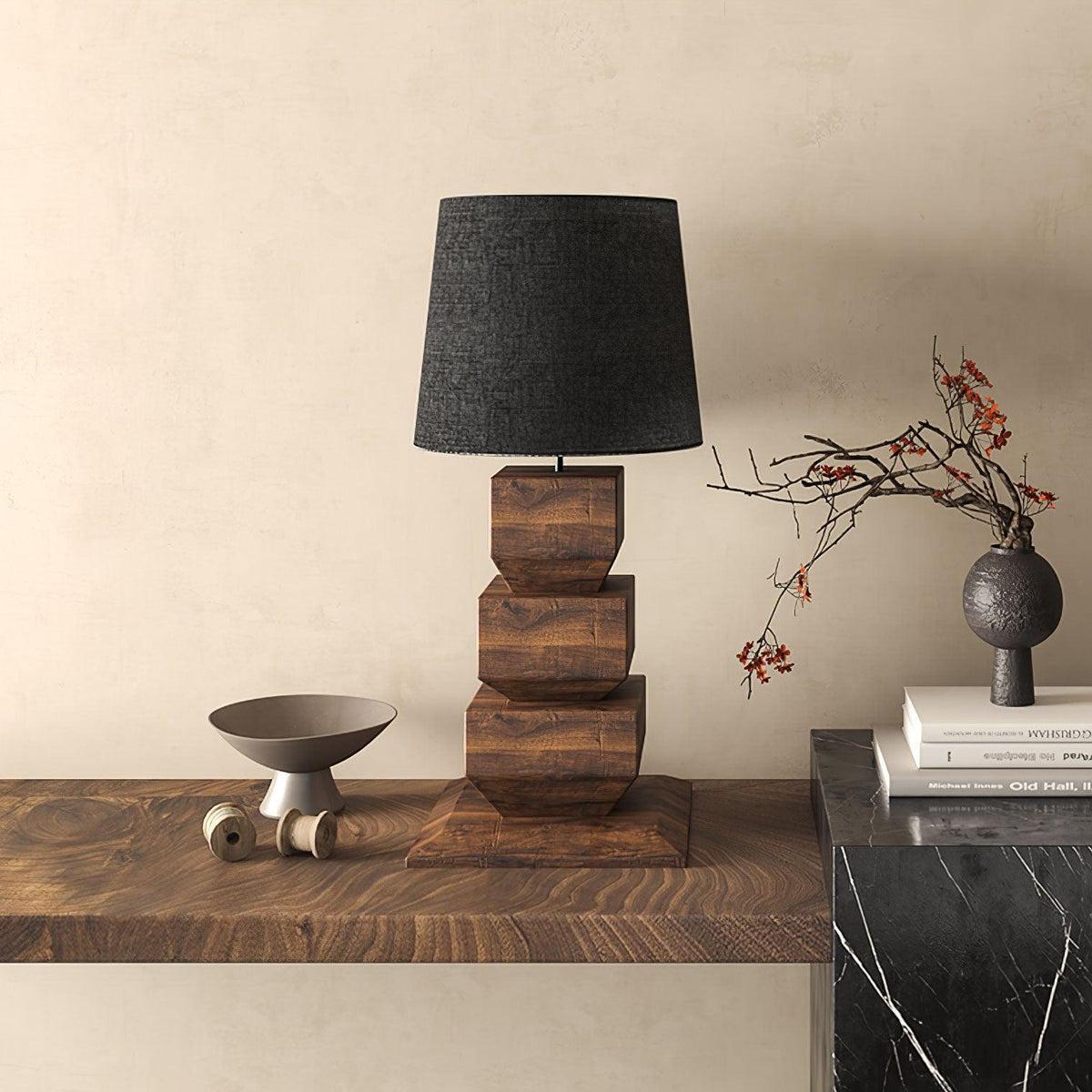 Stacked Wooden Table Lamp 15.7"