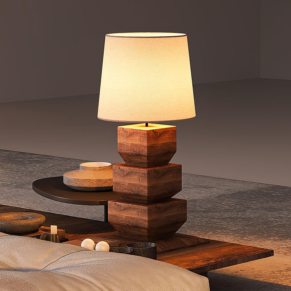 Stacked Wooden Table Lamp 15.7"