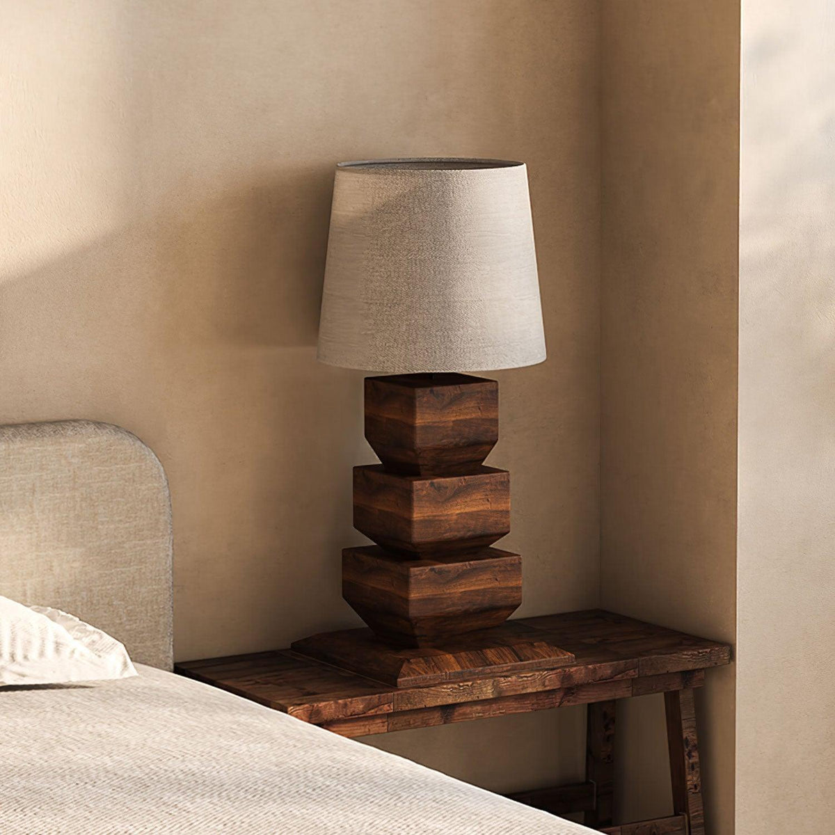 Stacked Wooden Table Lamp 15.7"