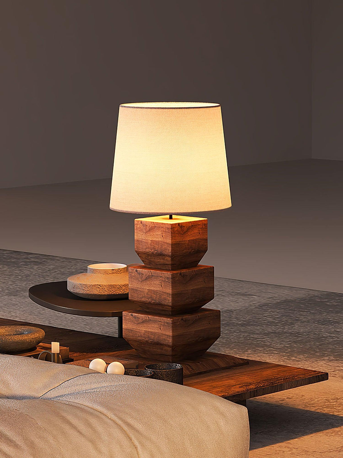 Stacked Wooden Table Lamp 15.7"