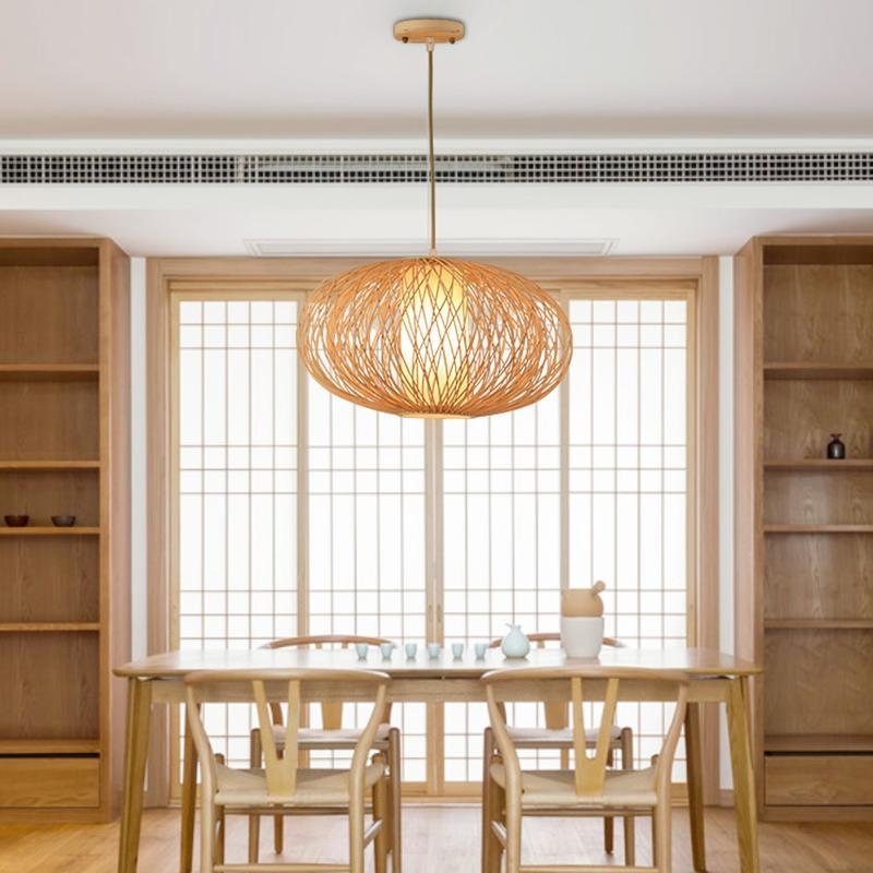 Candyfloss Shaped Ceiling Light Horizontally Oval Bamboo Woven Pendant Light