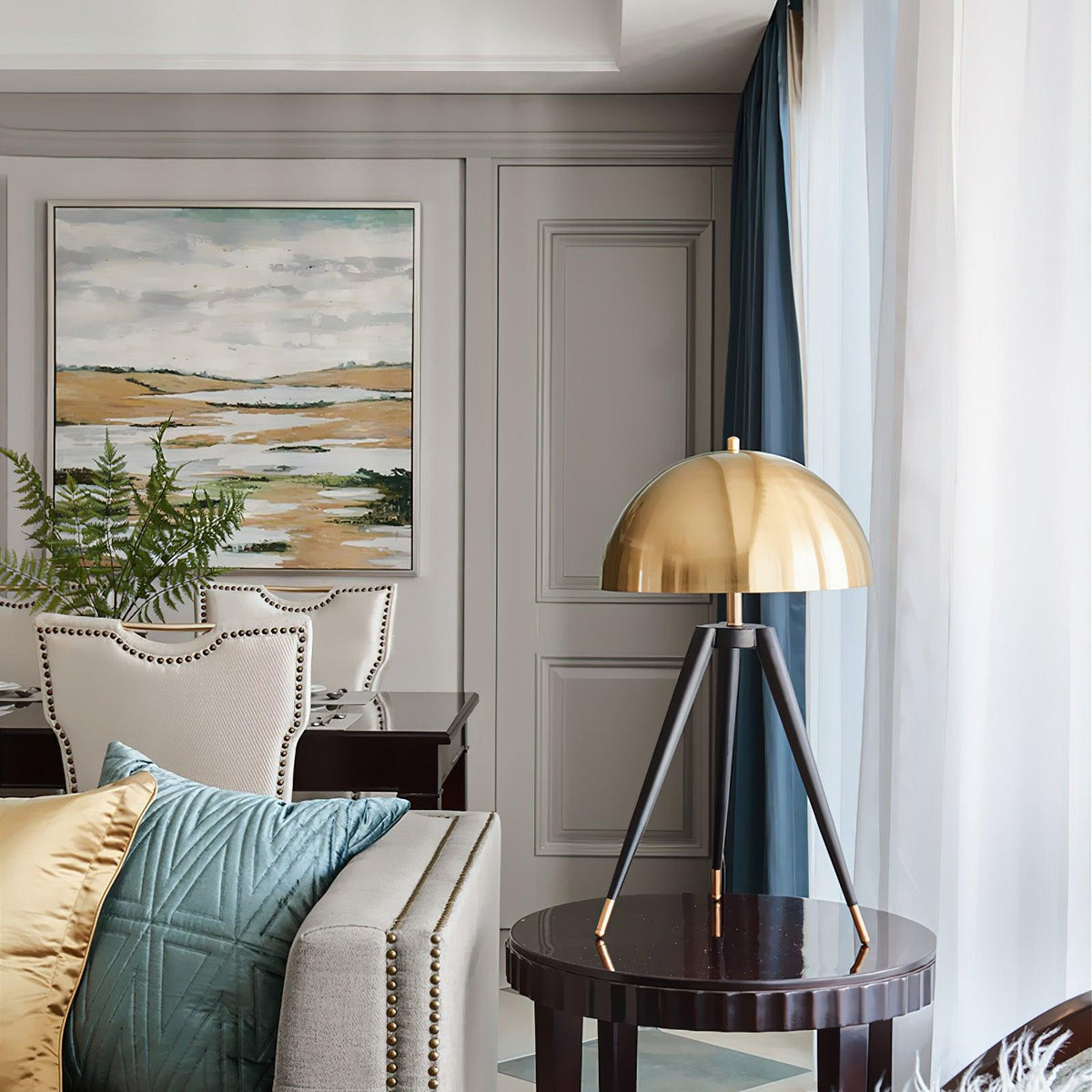 Three Legged Gold Gong Table Lamp 13.8"