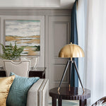 Three Legged Gold Gong Table Lamp 13.8"