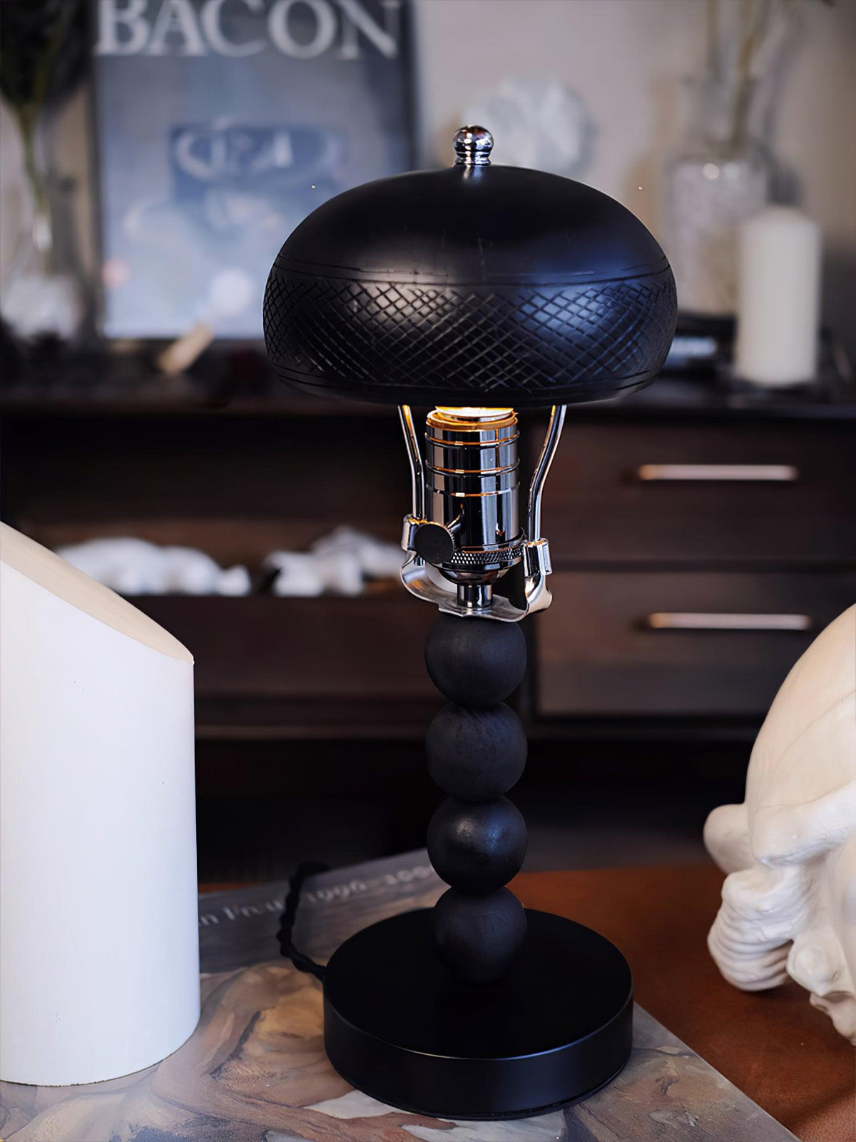 Turned Wood Candlestick Shaped Table Lamp 4.7"