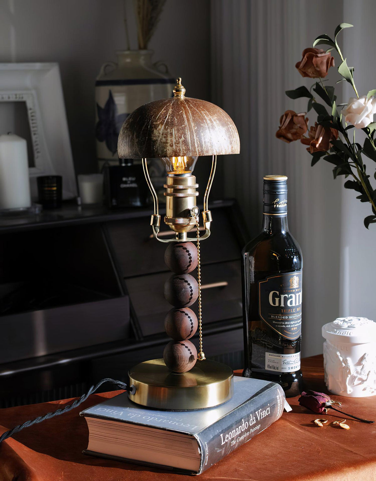 Turned Wood Candlestick Shaped Table Lamp 4.7"