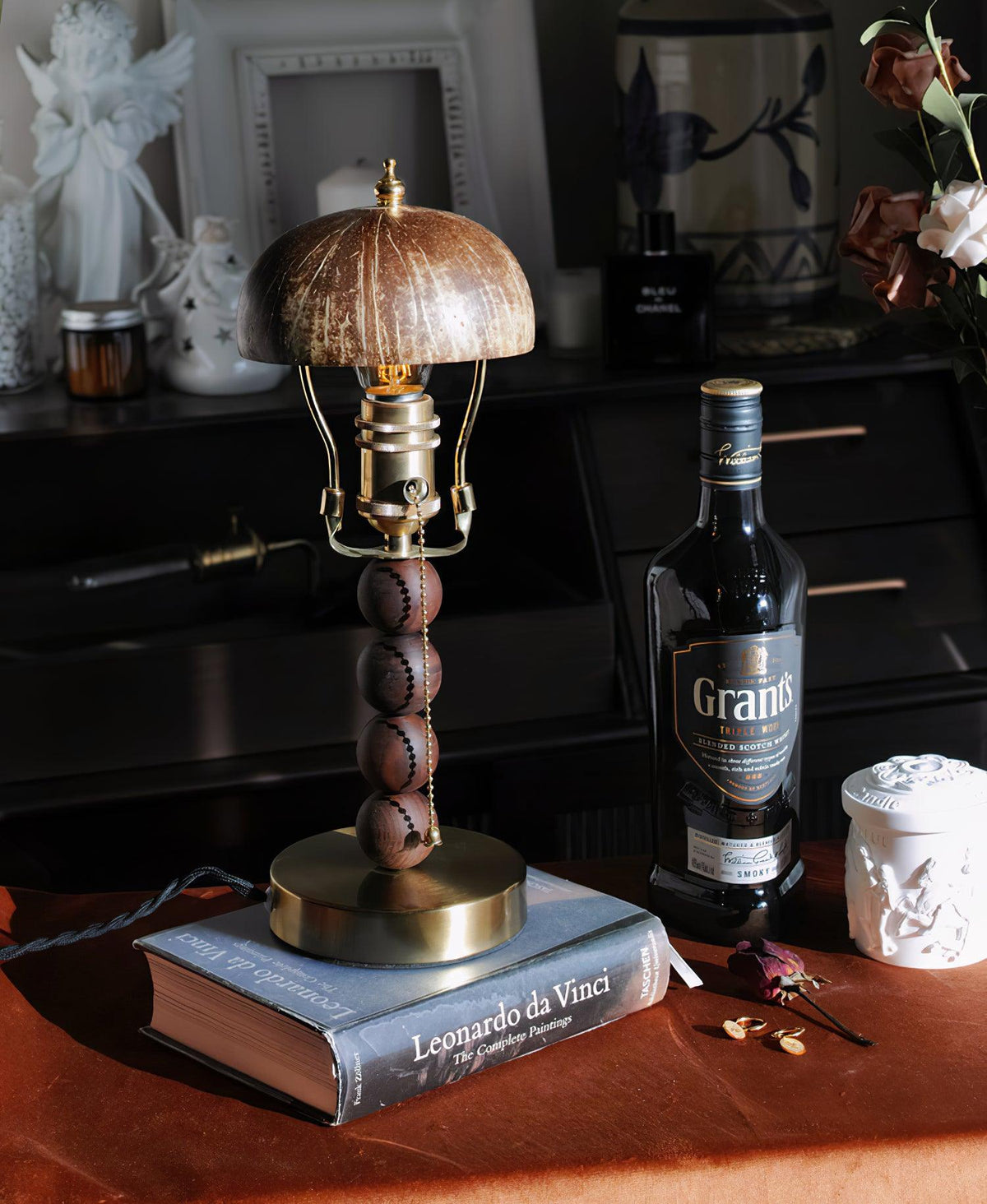 Turned Wood Candlestick Shaped Table Lamp 4.7"