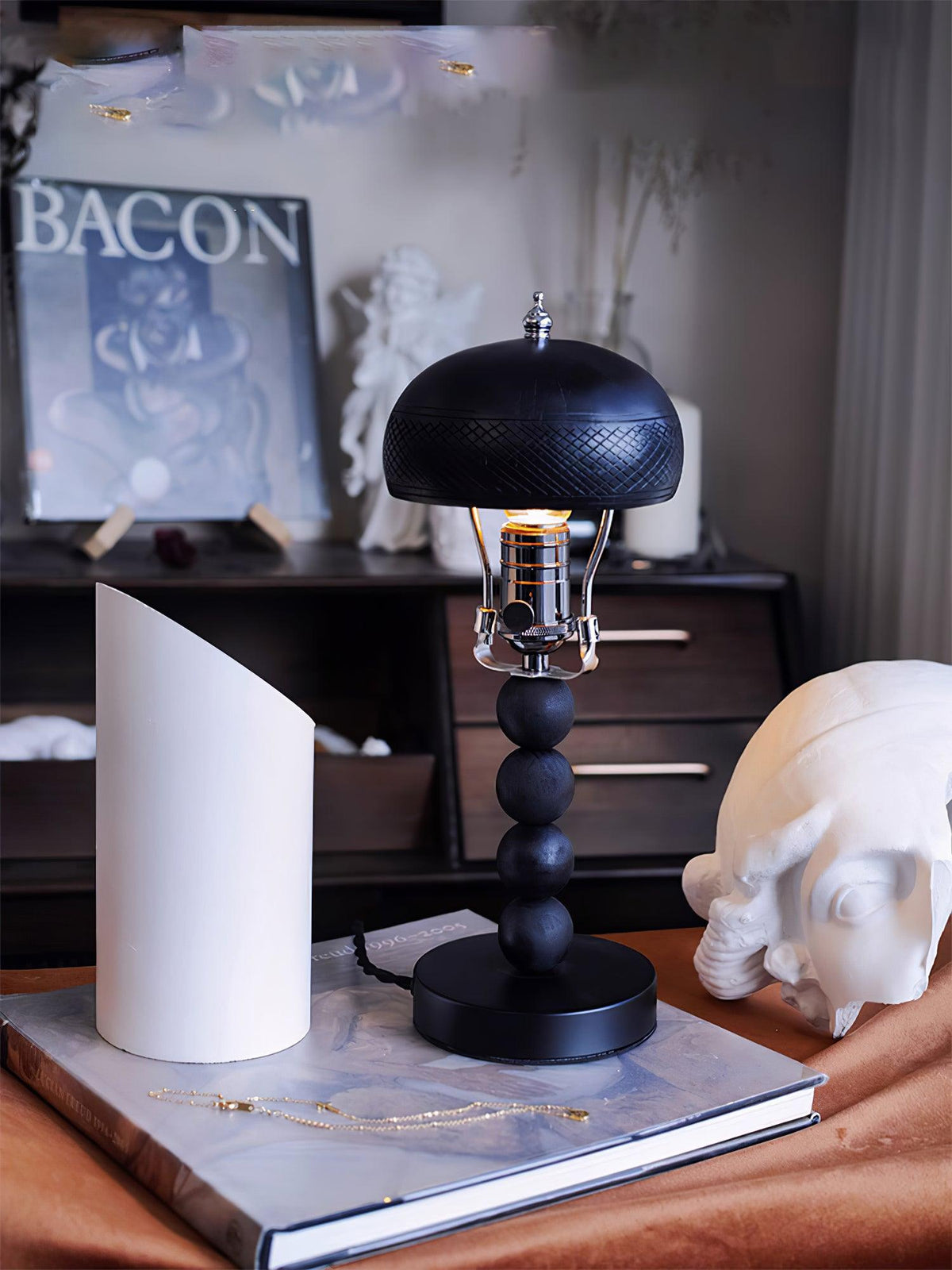 Turned Wood Candlestick Shaped Table Lamp 4.7"