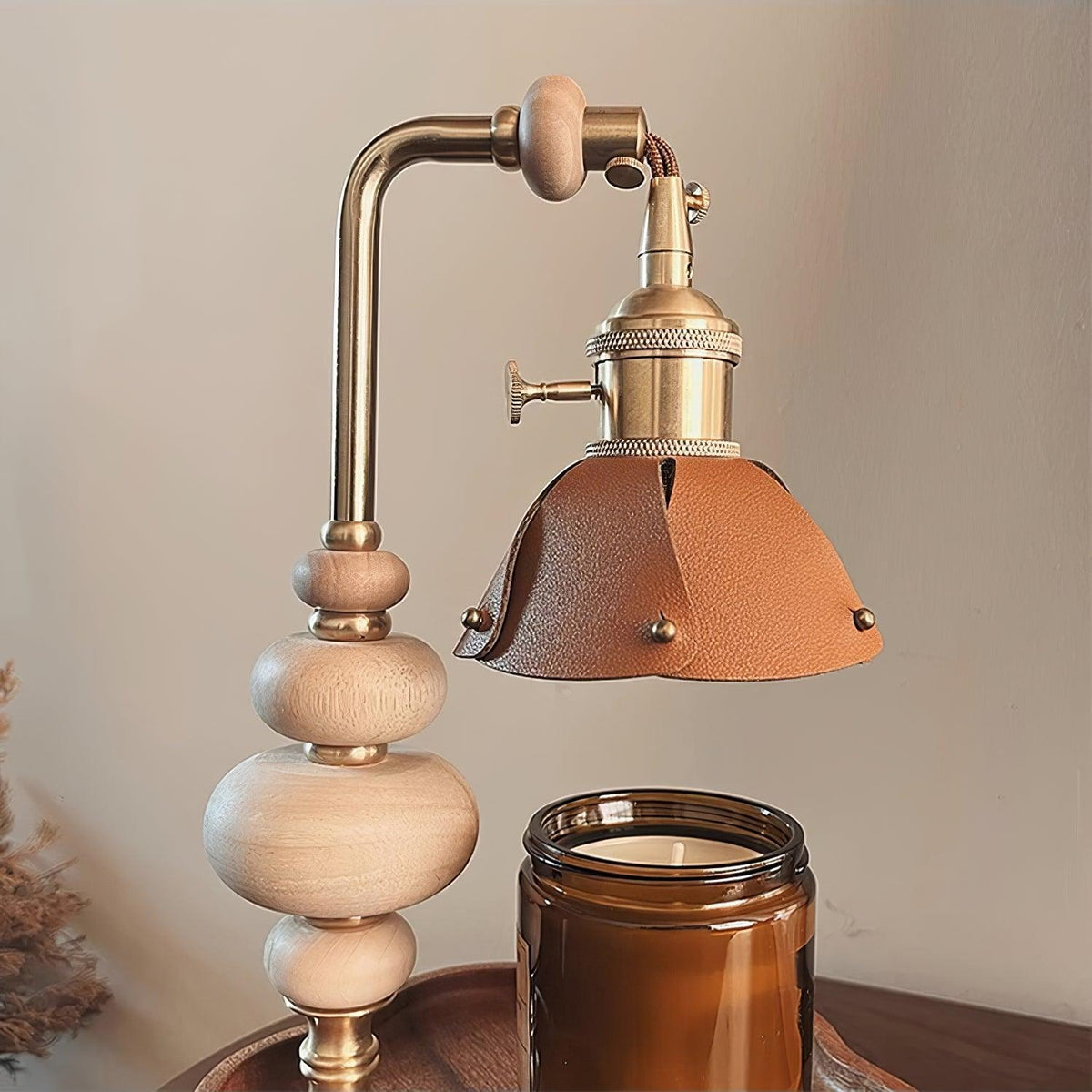 Walnut Flower Tray Table Lamp 7.1"