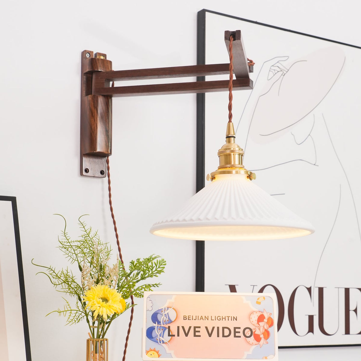 Swing Arm Walnut Wall Light