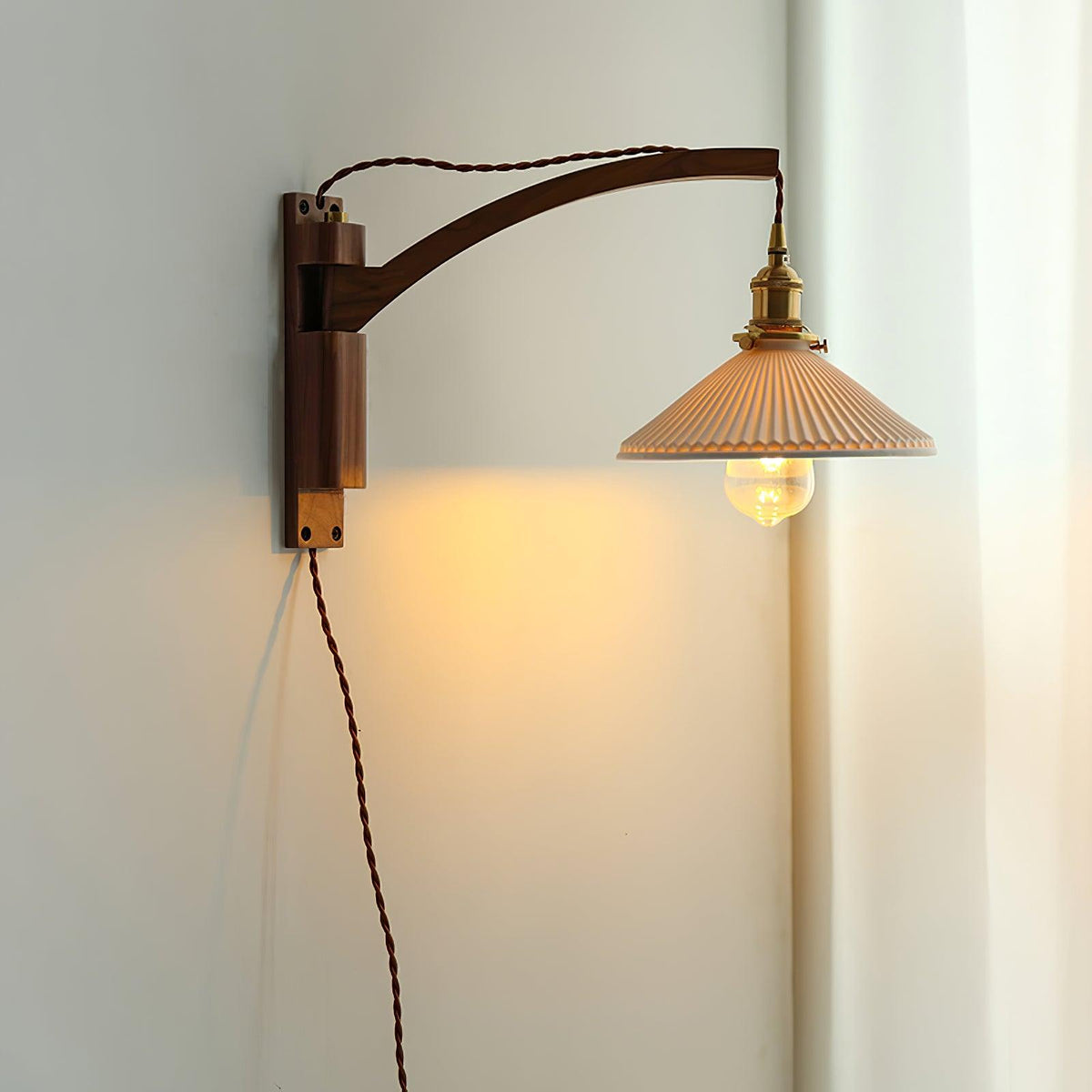 Swing Arm Walnut Wall Light