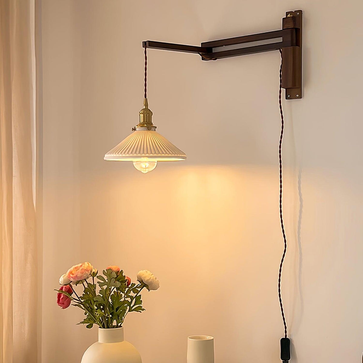Swing Arm Walnut Wall Light