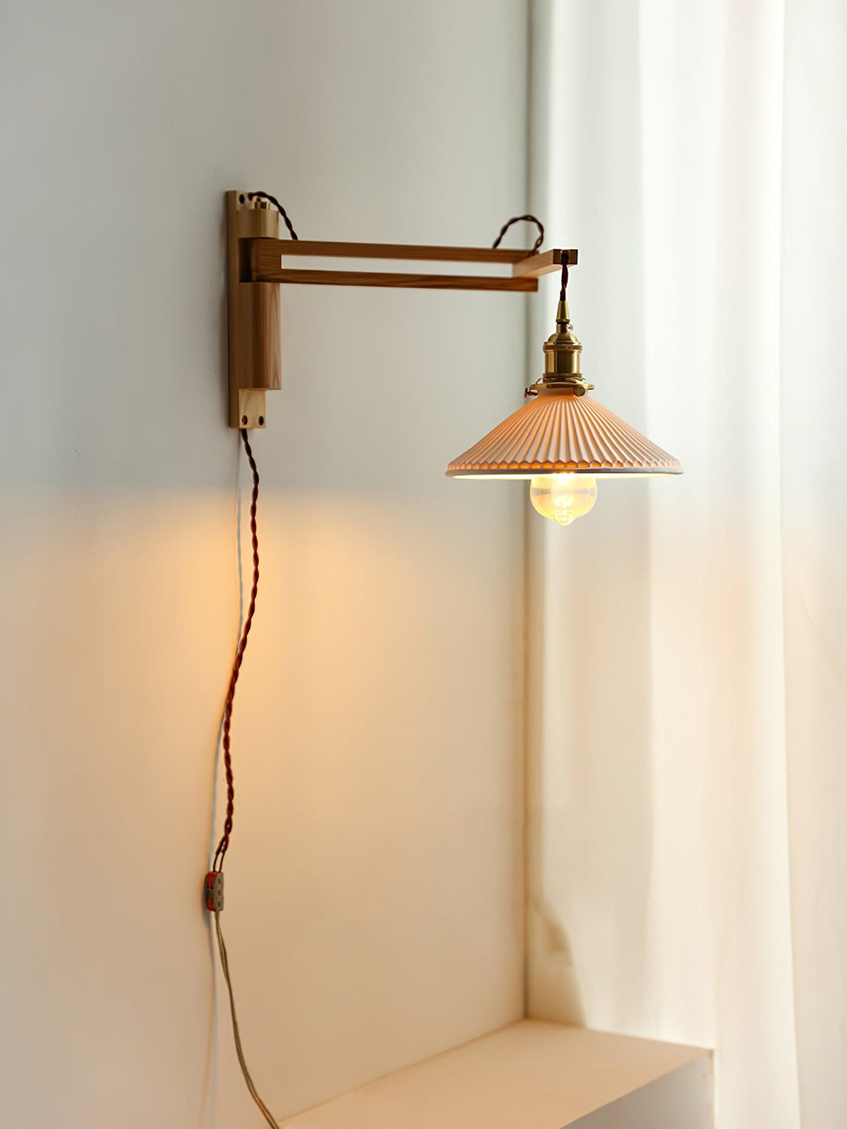 Swing Arm Walnut Wall Light
