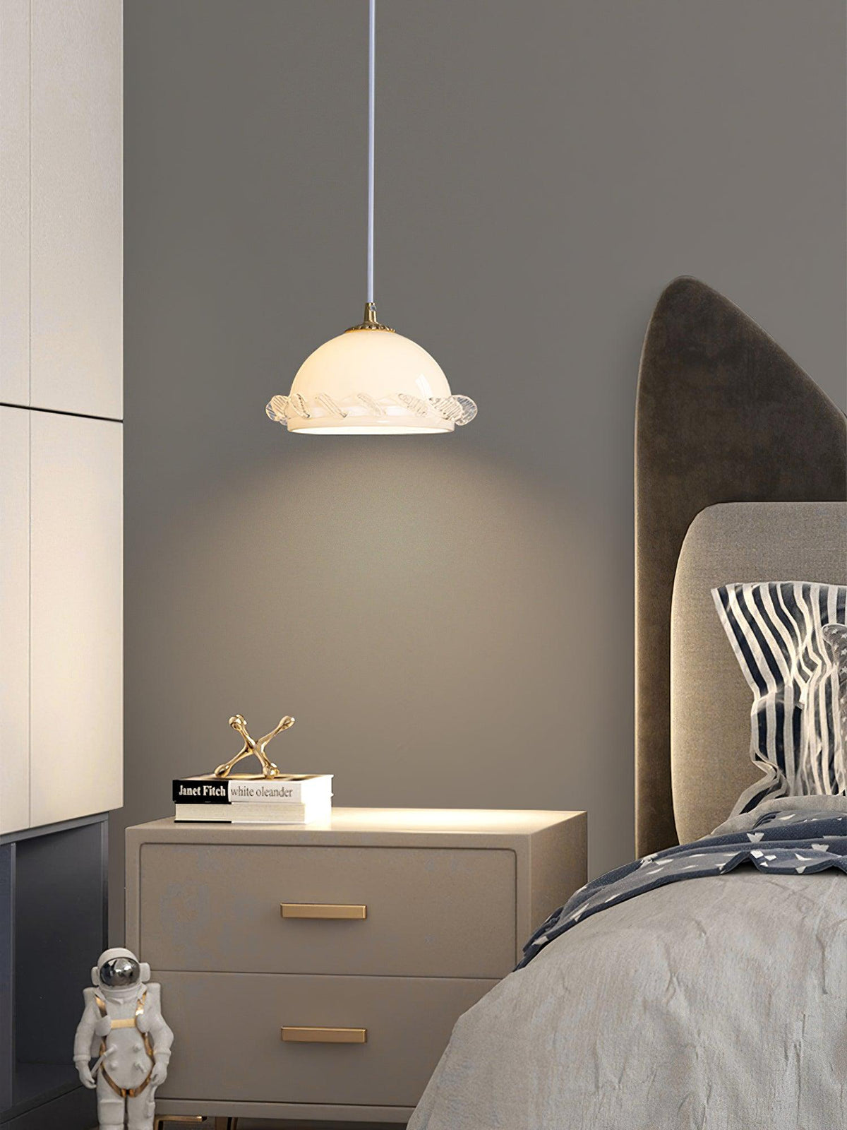 White Glass Antique French Pendant Light 7.3"