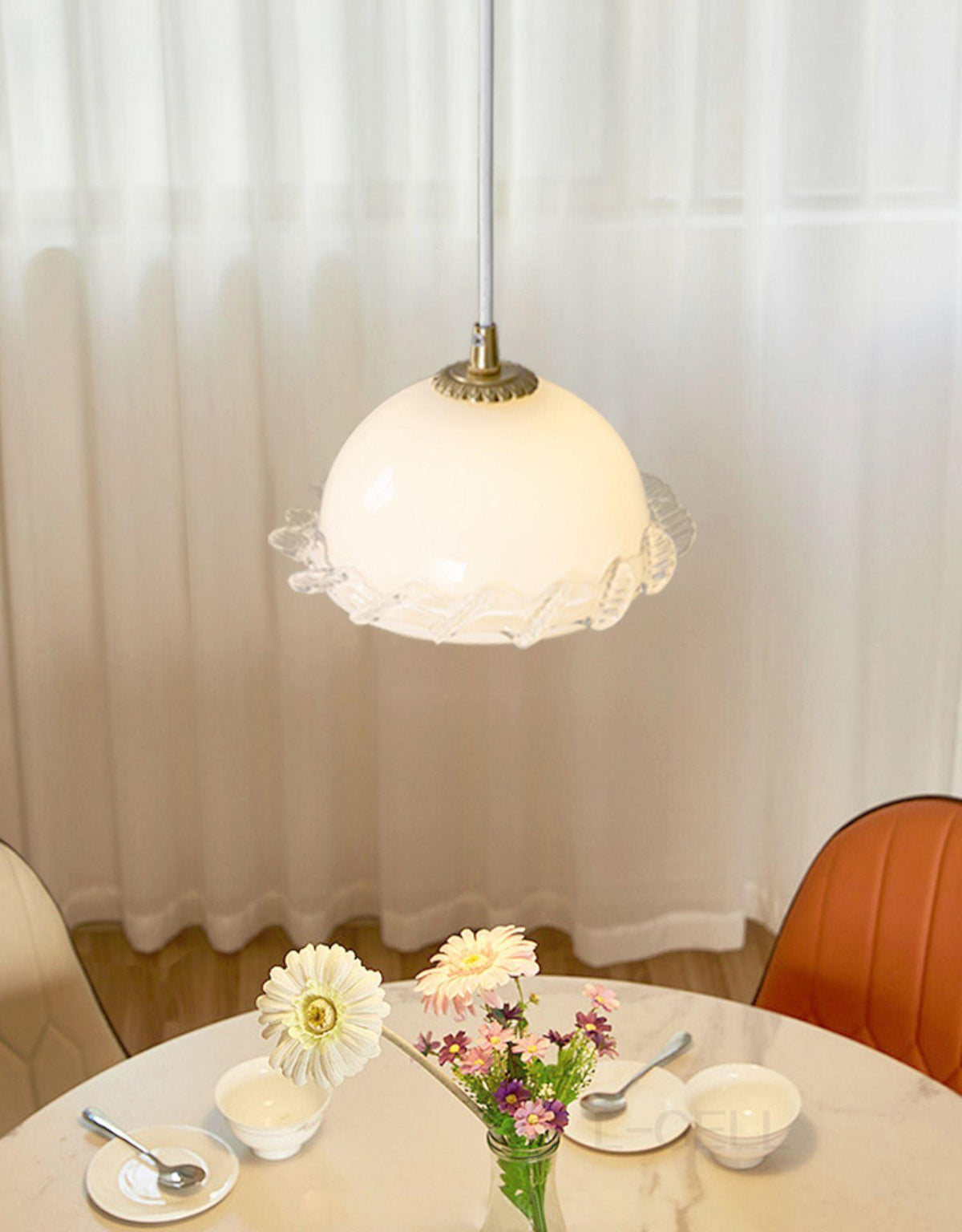 White Glass Antique French Pendant Light 7.3"