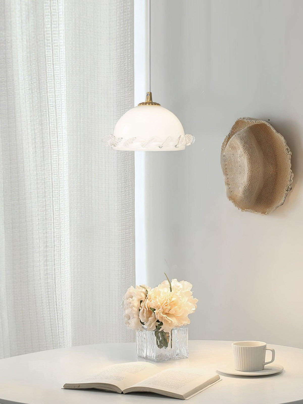 White Glass Antique French Pendant Light 7.3"