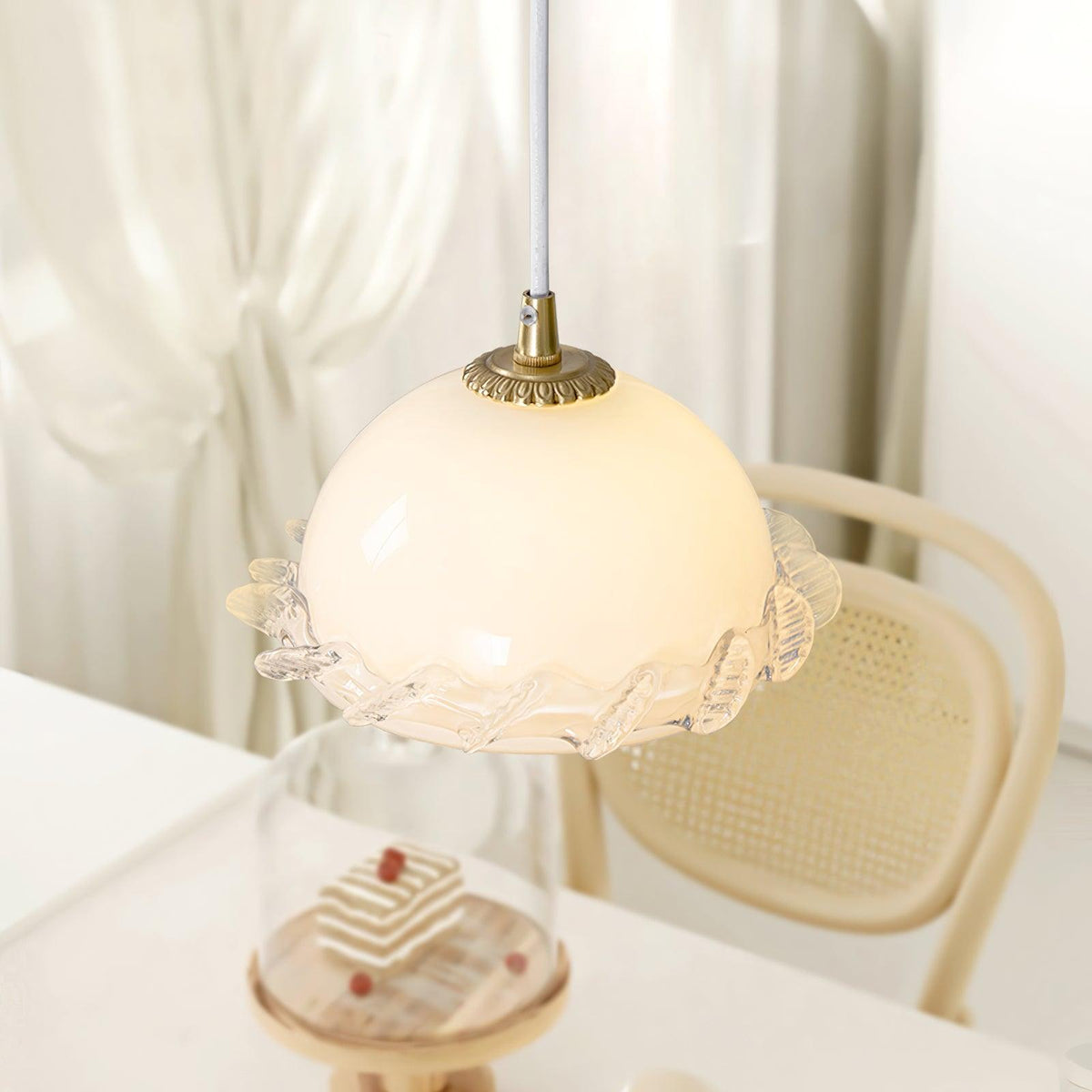 White Glass Antique French Pendant Light 7.3"