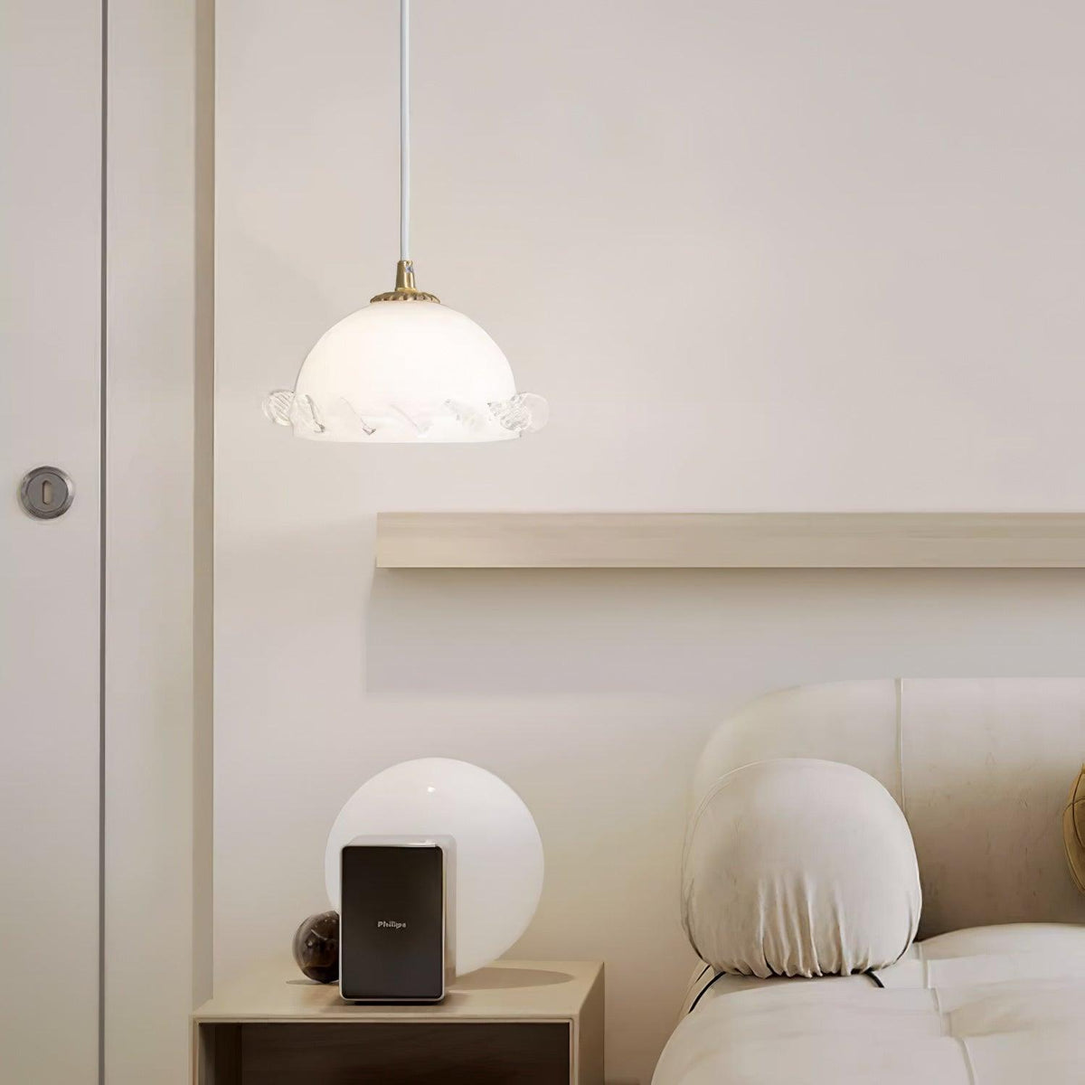 White Glass Antique French Pendant Light 7.3"