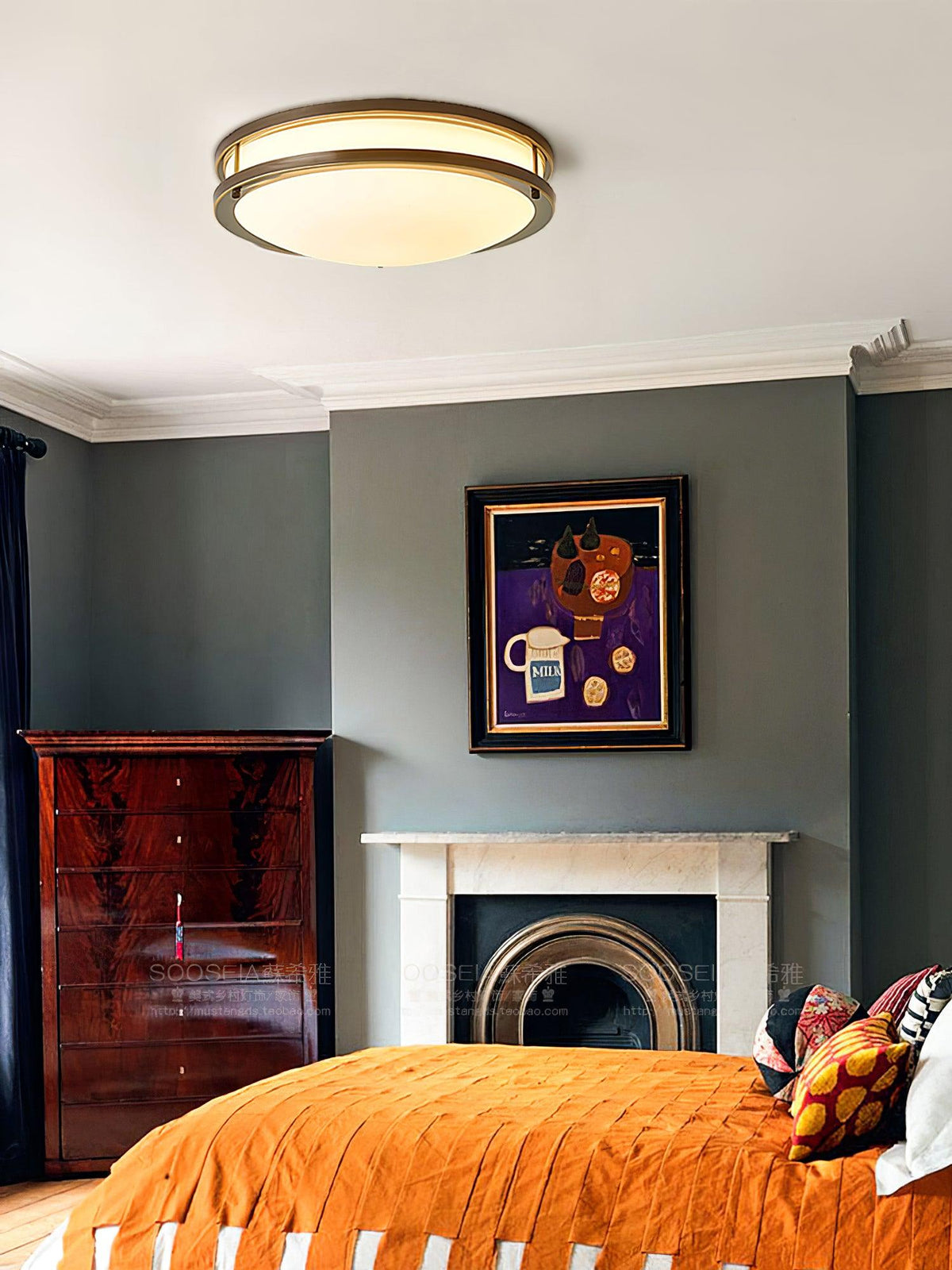 Whittier Natural Brass Flush Ceiling Light