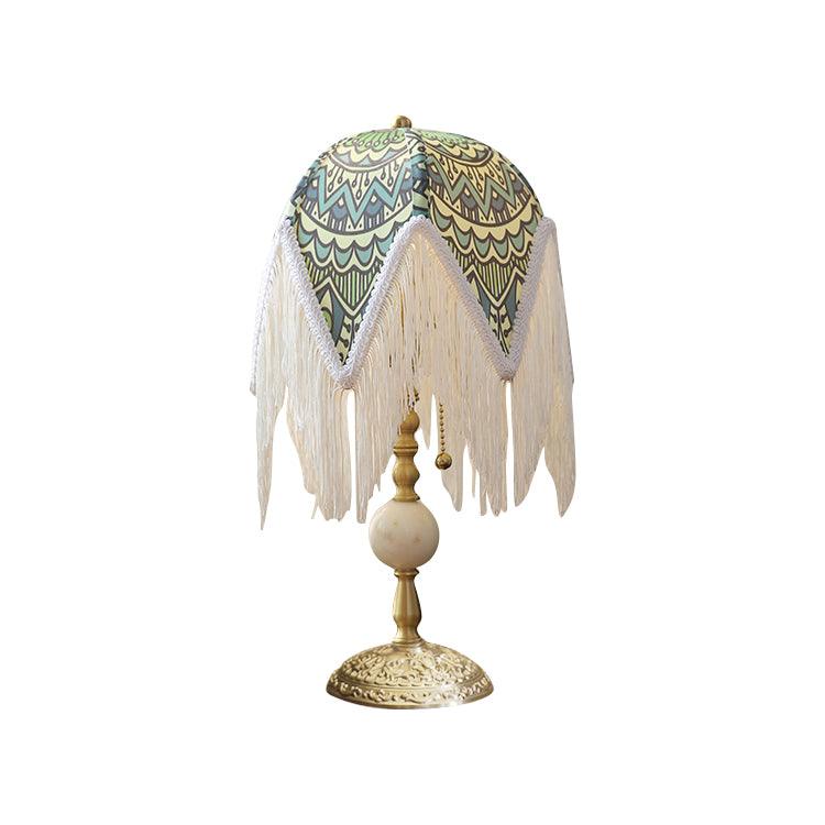 With Fringes Vintage Flowered Table Lamp 8.7"