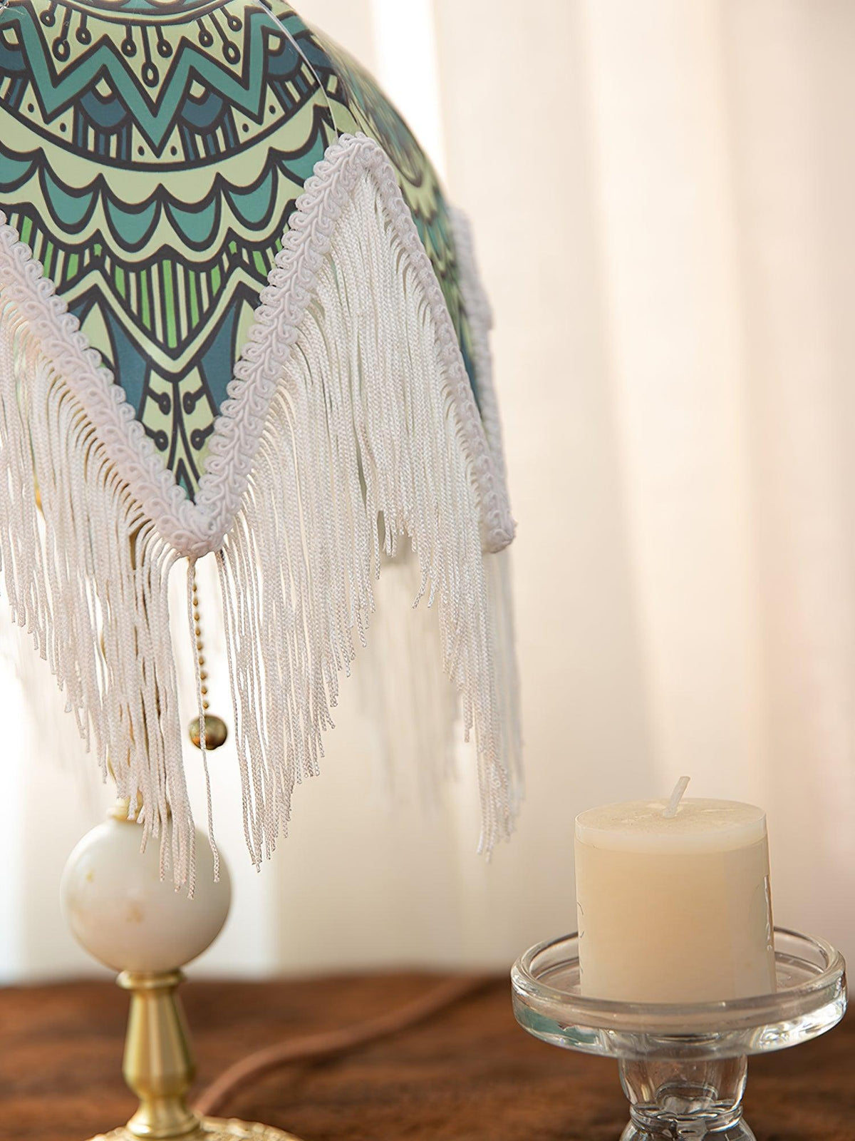 With Fringes Vintage Flowered Table Lamp 8.7"