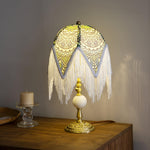 With Fringes Vintage Flowered Table Lamp 8.7"