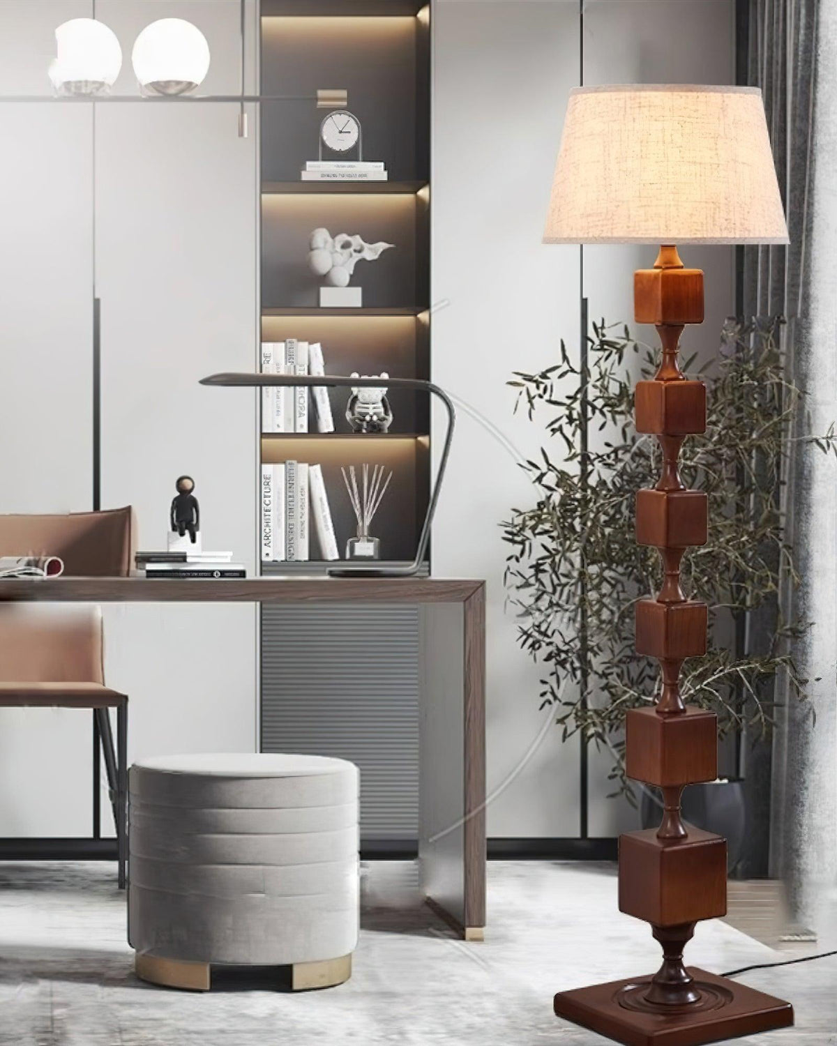 Wooden Square Stack Floor Lamp 19.7"