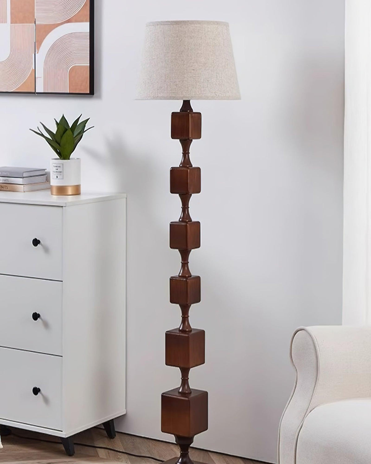 Wooden Square Stack Floor Lamp 19.7"