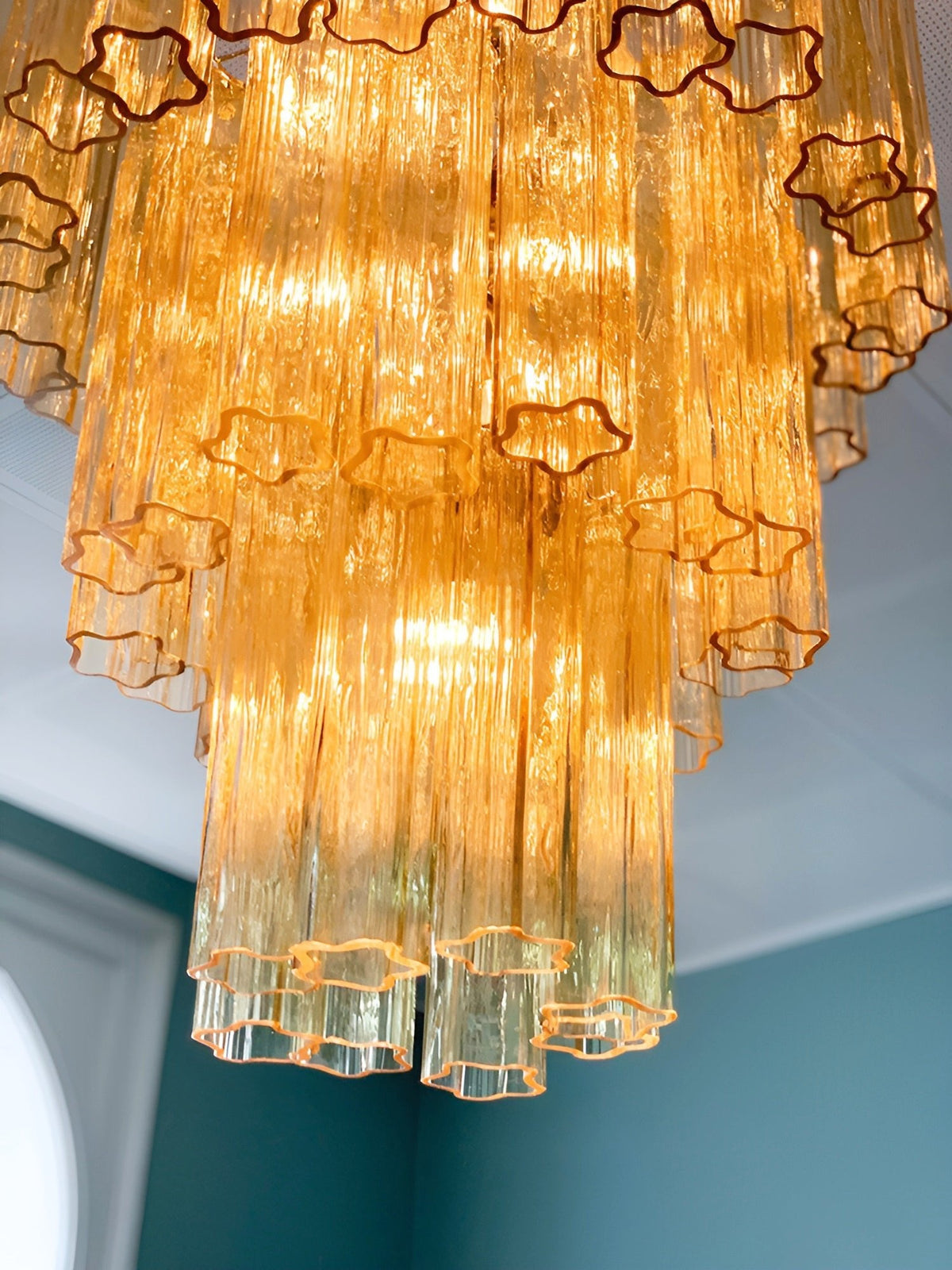 Yellow Murano Glass Tube Chandelier