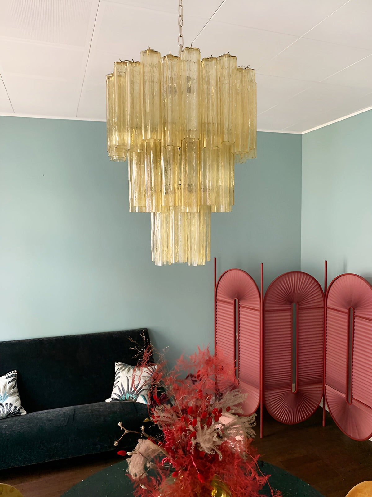 Yellow Murano Glass Tube Chandelier