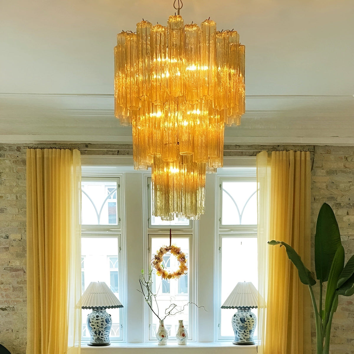 Yellow Murano Glass Tube Chandelier