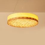 24'' Large Burlywood Drum Light Pendant Wood Living Room Pendant Lighting