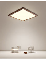 Square Modern Flush Mount Lighting Brown Frame Dimmable LED Ceiling Lights with Remote